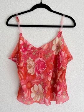 Floral Pink Red Silk-Like Cami Top